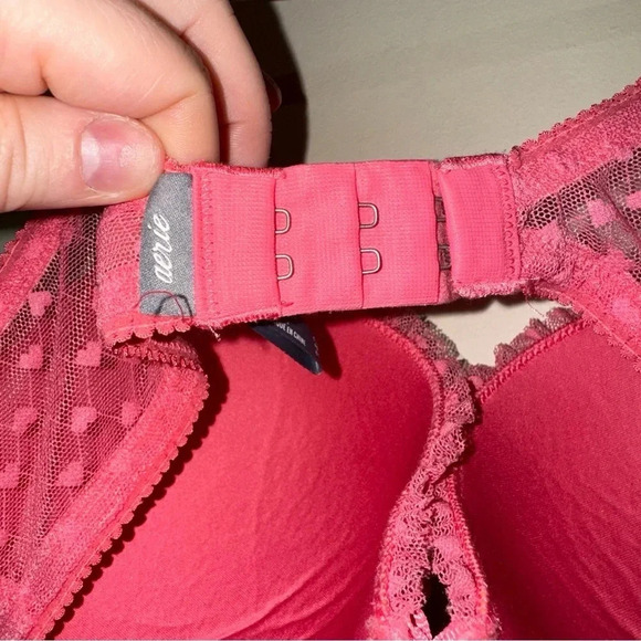 Women’s Aerie Brand Pink Heart Print Push-Up Bra  with Fluffy Trim 2013 Size 34C - Picture 14 of 16
